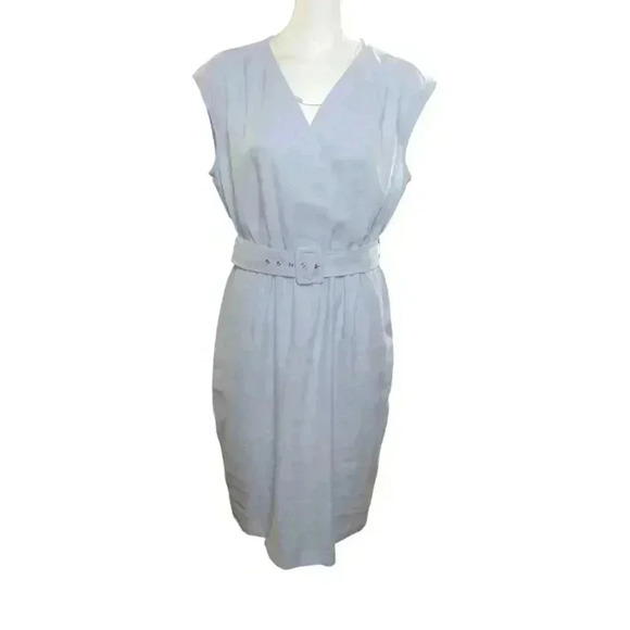 J McLaughlin Winifred Dress Size Large Linen Sorona Blend Belt Solid Light Blue - Picture 1 of 8